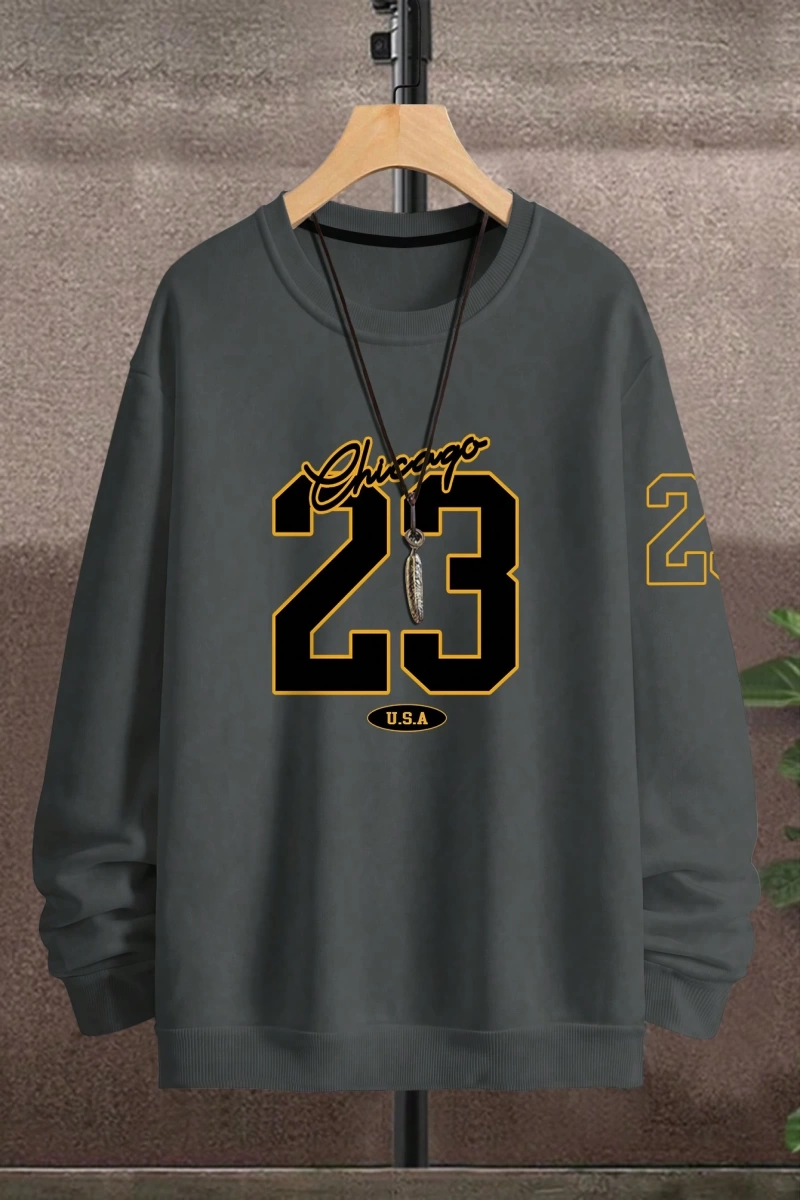 Büyük Beden Erkek Günlük Harf ve Rakam Baskılı Sweatshirt, İlkbahar