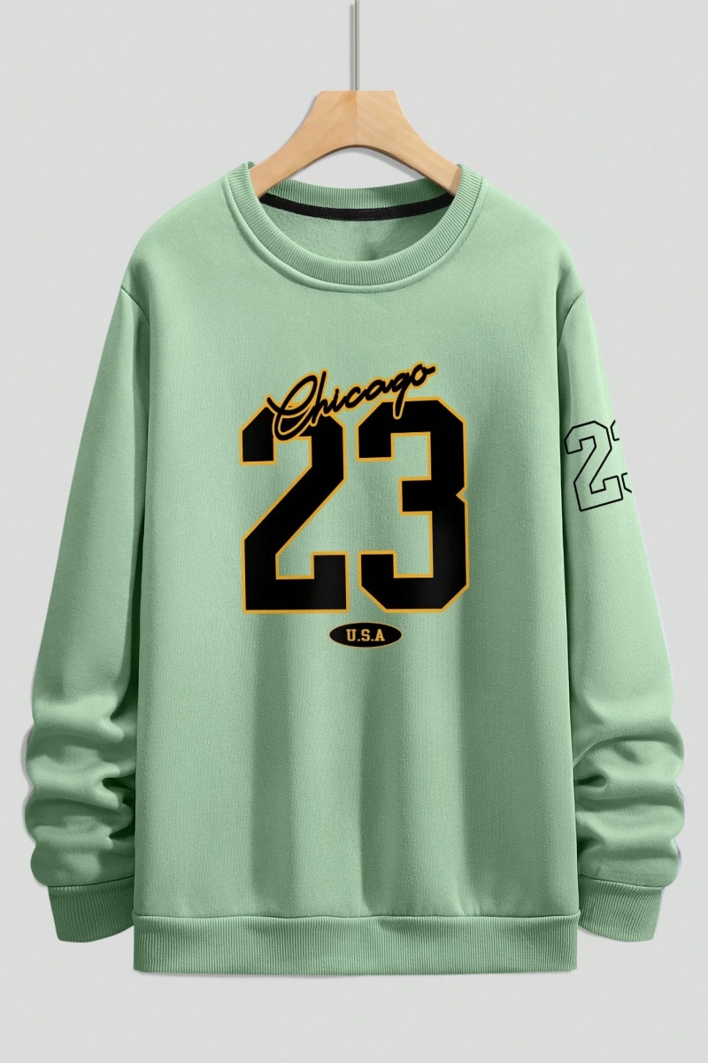 Büyük Beden Erkek Günlük Harf ve Rakam Baskılı Sweatshirt, İlkbahar