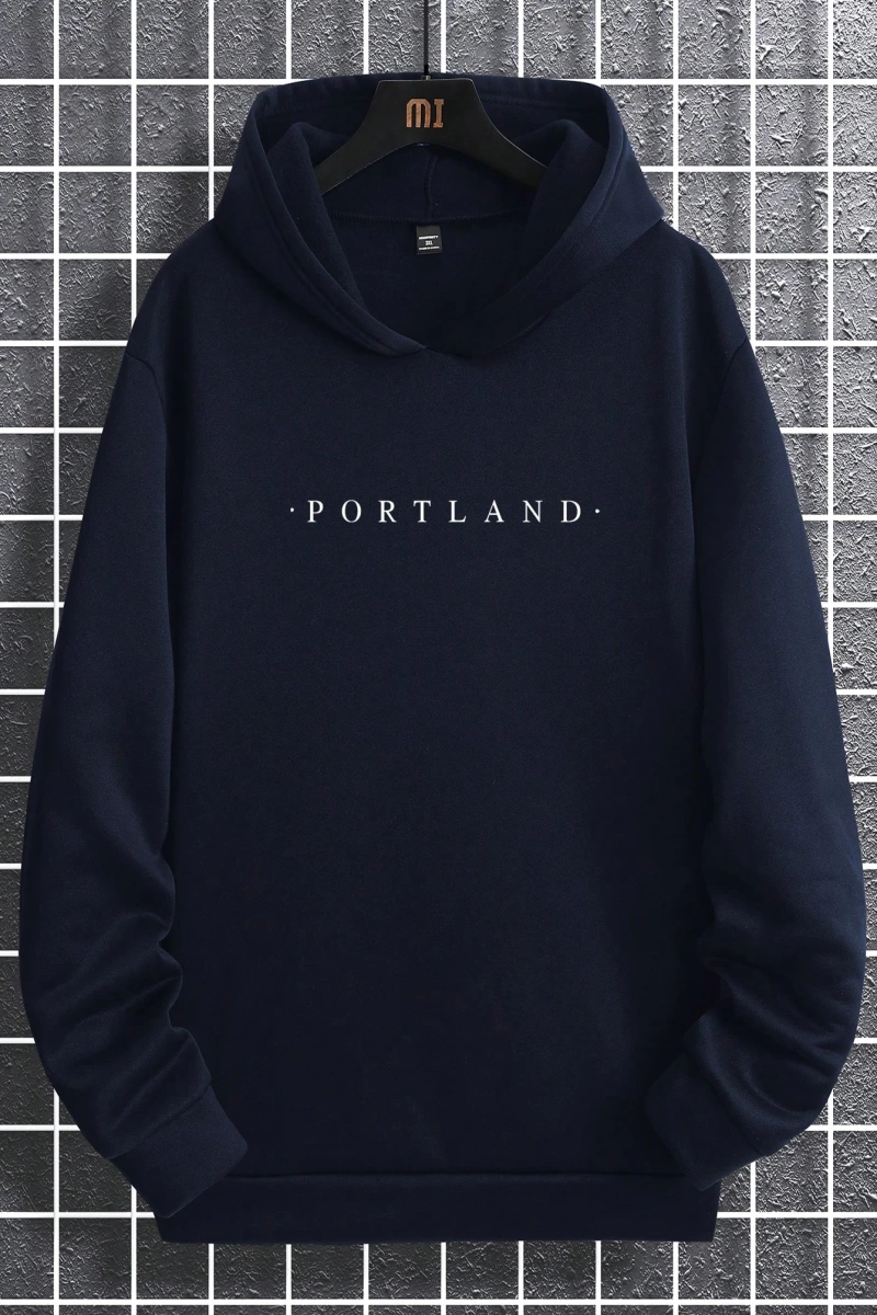 Büyük Beden Erkek Mektup Baskılı Günlük Kapüşonlu Uzun Kollu Sweatshirt, Dışa