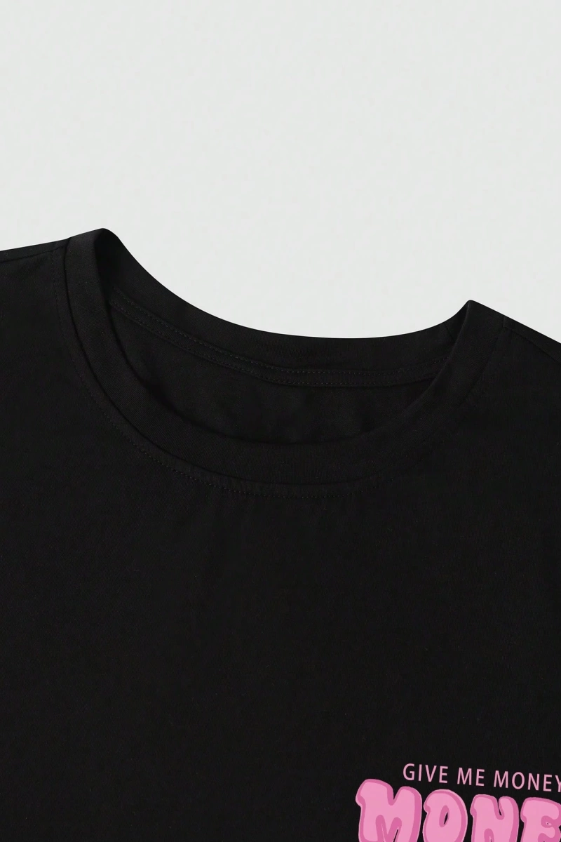 Büyük Beden Erkek Mürettebat Yaka Kısa Kollu Harfli Grafik Baskılı Moda Gü