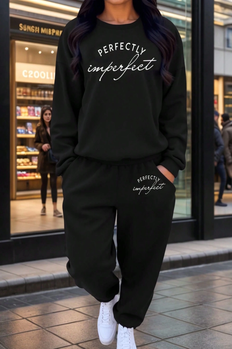 Büyük Beden Günlük Kadın Sweatshirt ve Jogging Takımı - Rahat Termal Astarlı, Yuvarla
