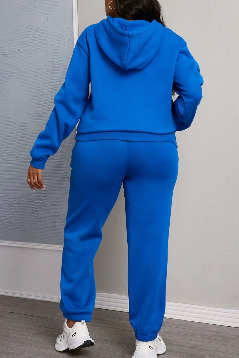 Büyük Beden Kadın Harf Baskılı Yuvarlak Yaka Uzun Kollu Sweatshirt Ve Eşofman Altı 2 Parçalı