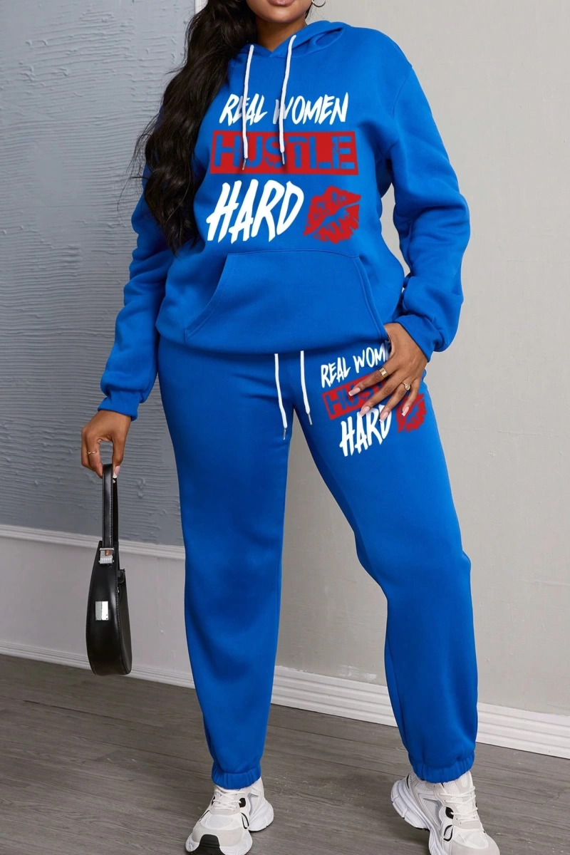 Büyük Beden Kadın Harf Baskılı Yuvarlak Yaka Uzun Kollu Sweatshirt Ve Eşofman Altı 2 Parçalı