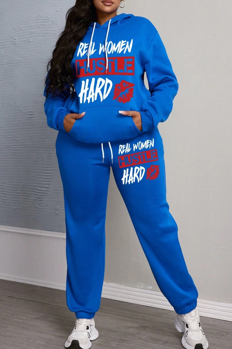 Büyük Beden Kadın Harf Baskılı Yuvarlak Yaka Uzun Kollu Sweatshirt Ve Eşofman Altı 2 Parçalı