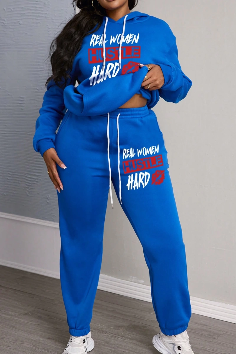 Büyük Beden Kadın Harf Baskılı Yuvarlak Yaka Uzun Kollu Sweatshirt Ve Eşofman Altı 2 Parçalı