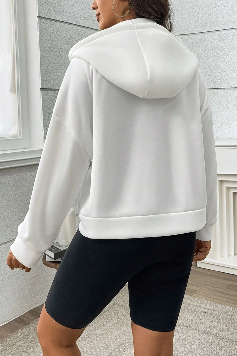 Büyük Beden Kadın Numara Baskılı Uzun Kollu Fermuarlı Kapüşonlu Sweatshirt, Sonbahar/K Model 5185