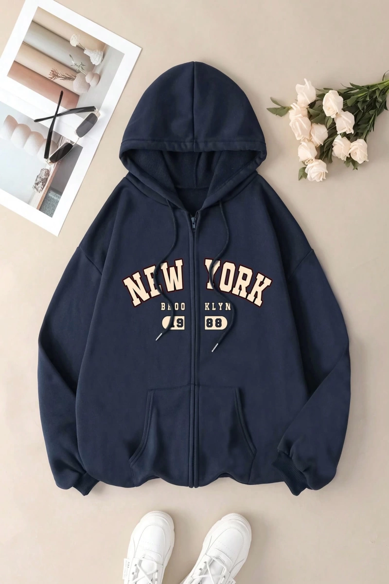 Büyük Beden Kapüşonlu Sweatshirt Harf Baskılı ve Bağcıklı Model 5174