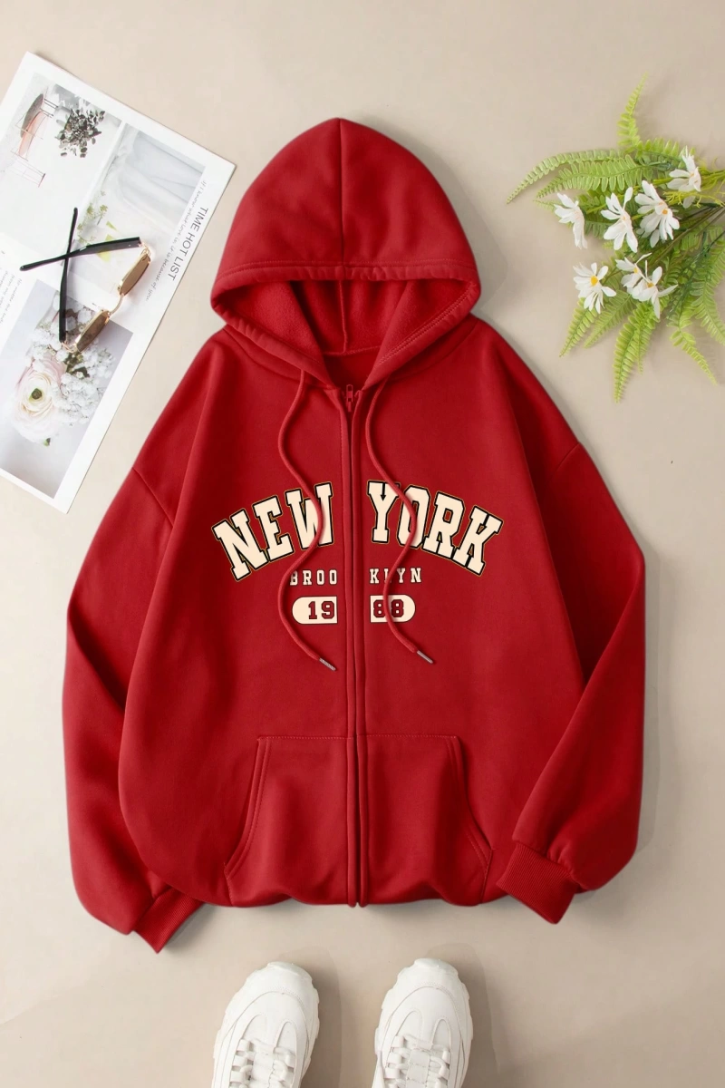 Büyük Beden Kapüşonlu Sweatshirt Harf Baskılı ve Bağcıklı Model 5174