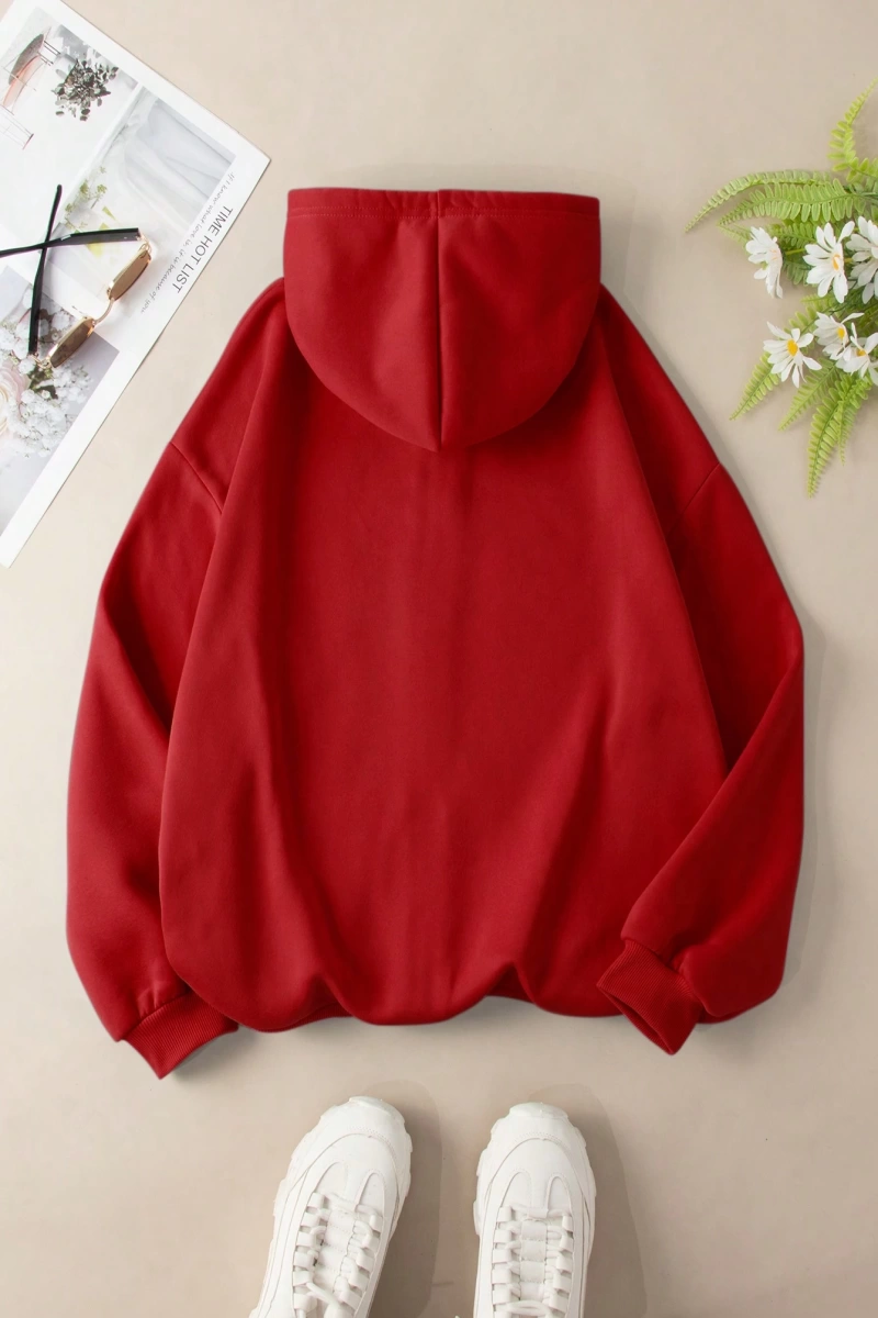 Büyük Beden Kapüşonlu Sweatshirt Harf Baskılı ve Bağcıklı Model 5174