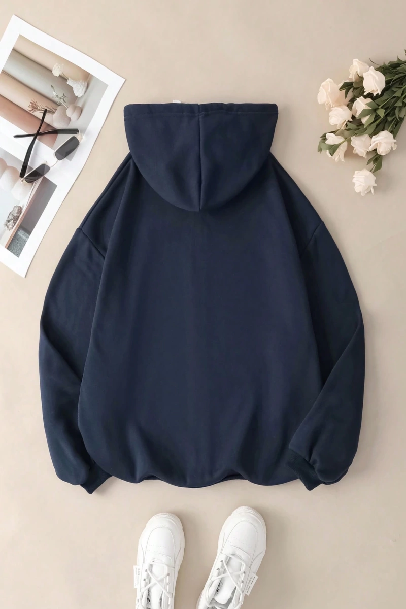 Büyük Beden Kapüşonlu Sweatshirt Harf Baskılı ve Bağcıklı Model 5174