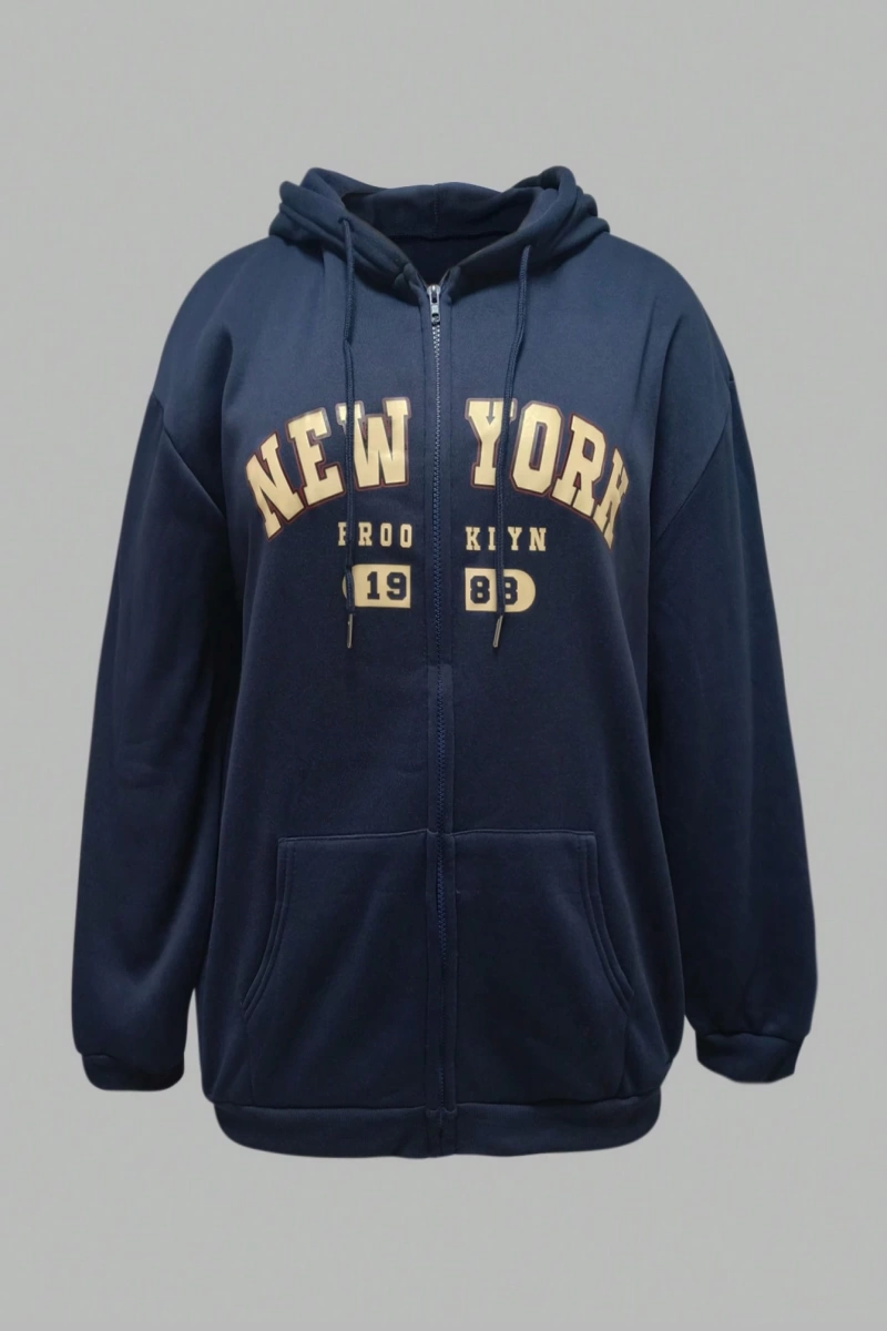 Büyük Beden Kapüşonlu Sweatshirt Harf Baskılı ve Bağcıklı Model 5174