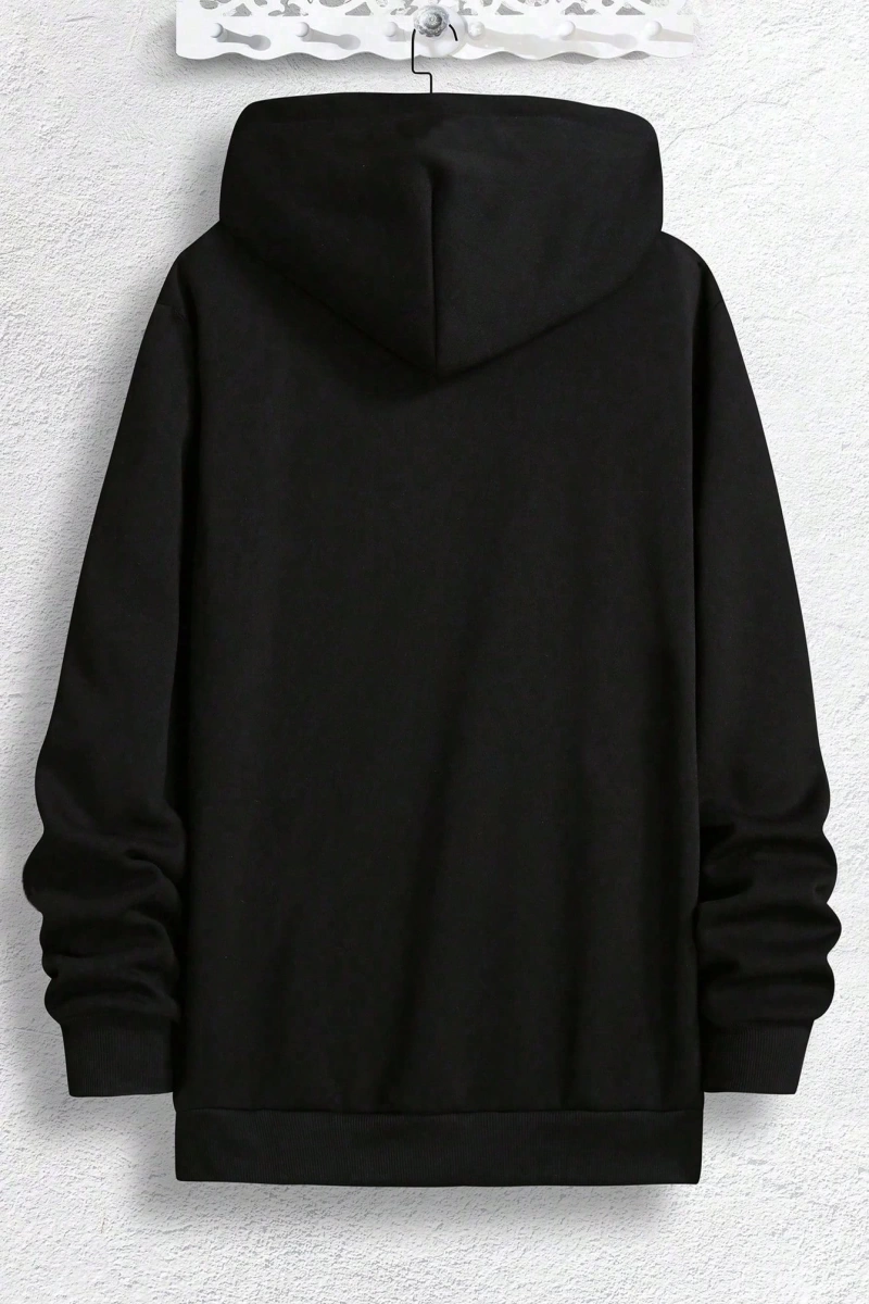 Büyük Boy Erkek Mektup Baskılı Bağcıklı Kapüşonlu Sweatshirt