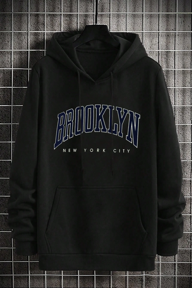 Büyük Boy Erkek Mektup Baskılı Bağcıklı Kapüşonlu Sweatshirt