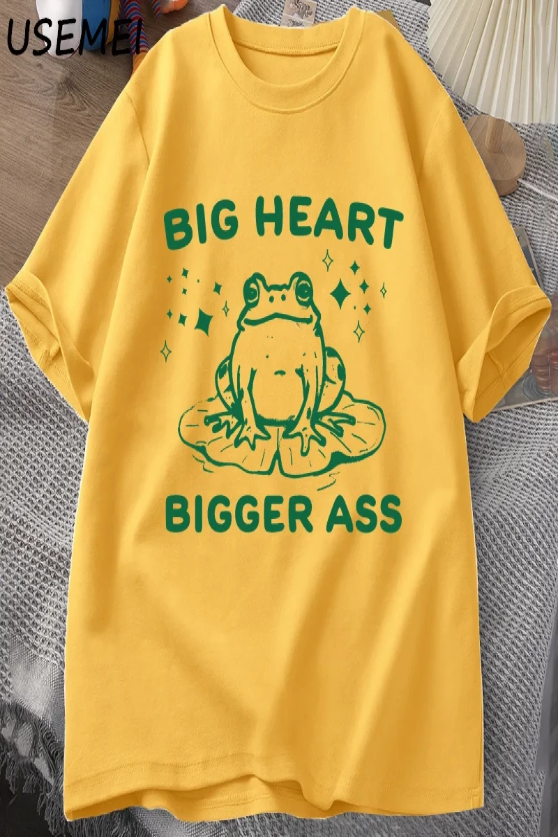 Büyük kalp büyük eşek T-Shirt Unisex Vintage kurbağa grafik Meme T Shirt komik pamuk kısa kol 2900