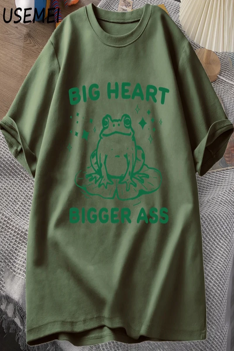 Büyük kalp büyük eşek T-Shirt Unisex Vintage kurbağa grafik Meme T Shirt komik pamuk kısa kol 2900