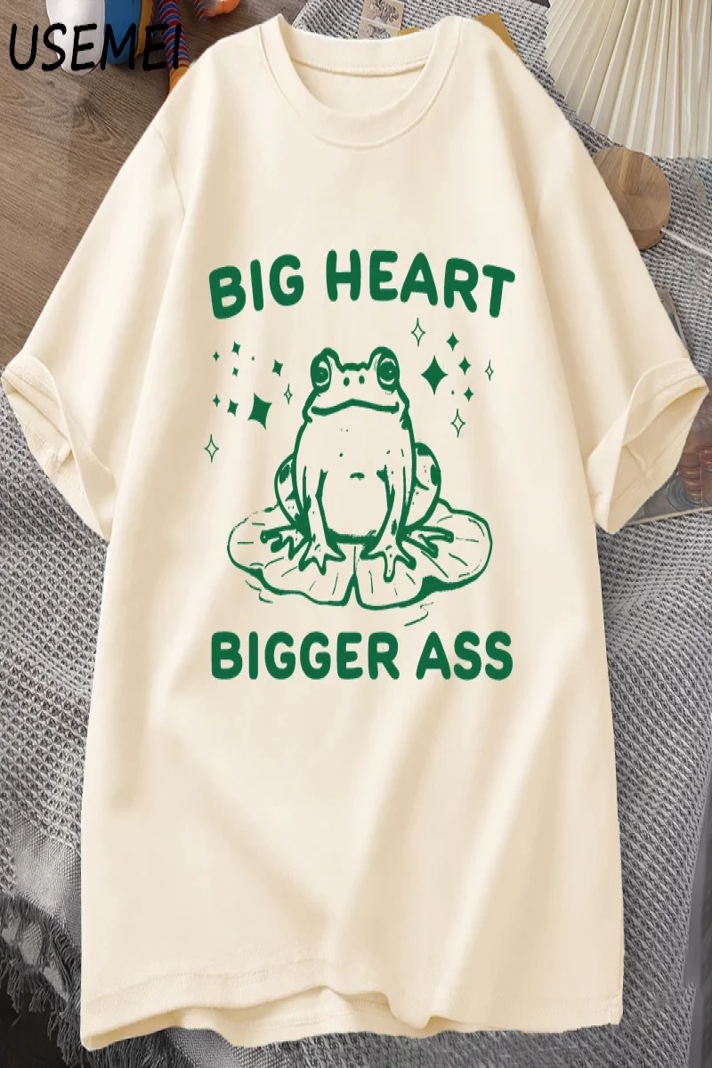 Büyük kalp büyük eşek T-Shirt Unisex Vintage kurbağa grafik Meme T Shirt komik pamuk kısa kol 2900