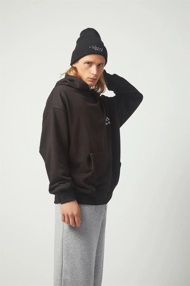 Cactus Oversıze Sweatshirt Hoodie Siyah Siyah