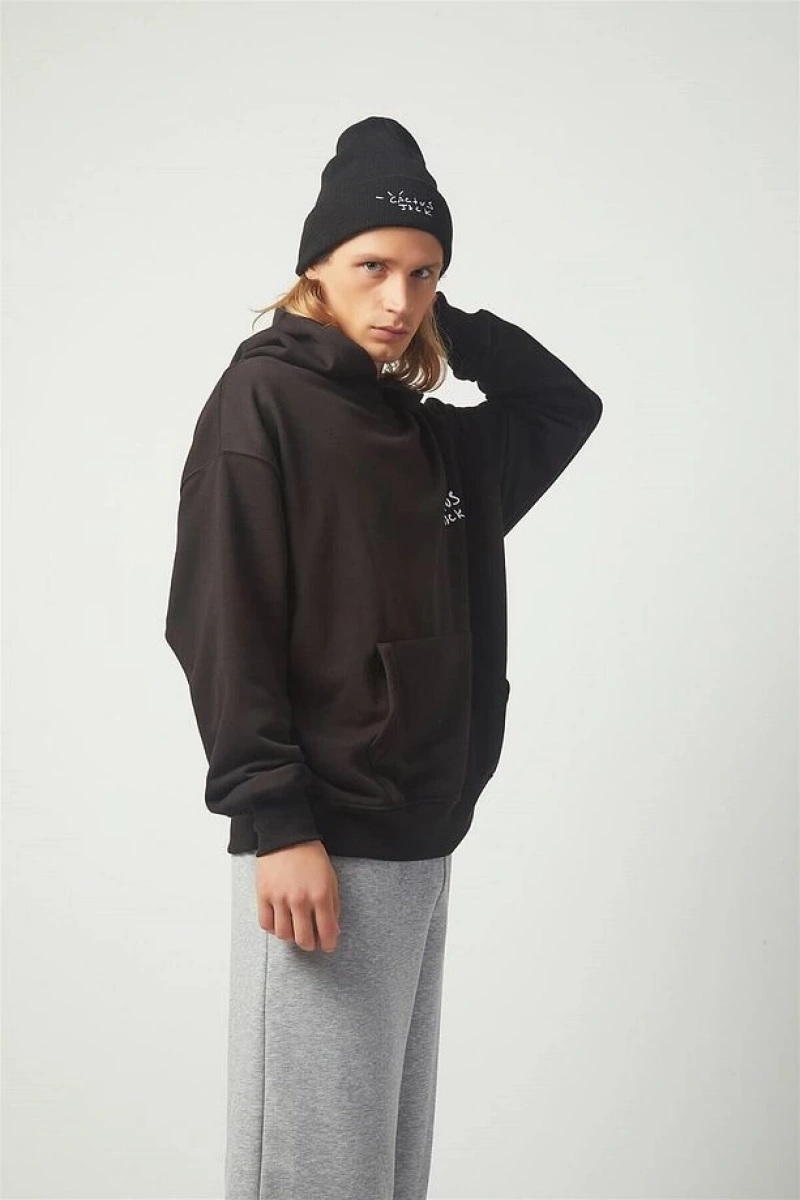 Cactus Oversıze Sweatshirt Hoodie Siyah Siyah