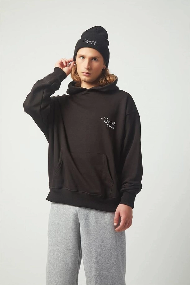 Cactus Oversıze Sweatshirt Hoodie Siyah Siyah