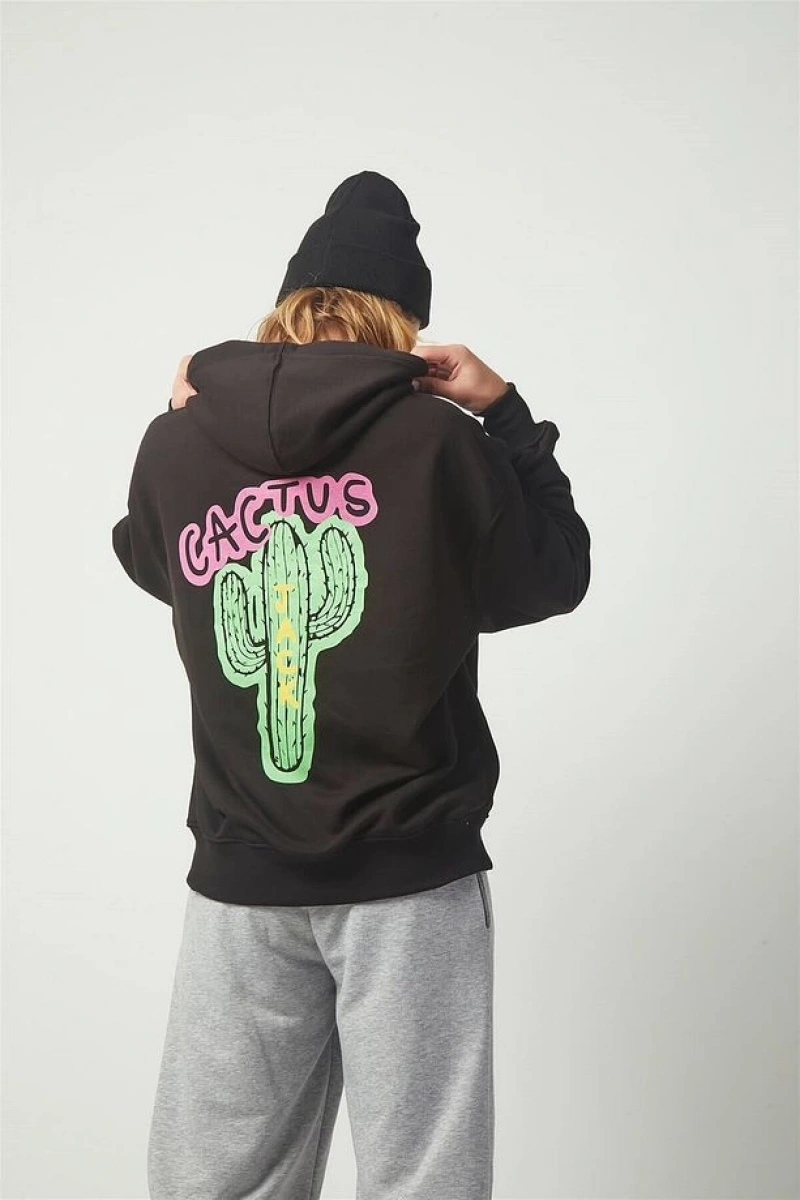 Cactus Oversıze Sweatshirt Hoodie Siyah Siyah