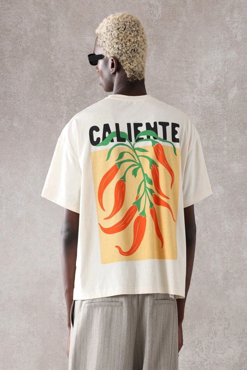 Caliente Chili Pepper Baskılı Büyük Boy Kutu Tişört Yaz Pamuklu Tişört Yaz Baha