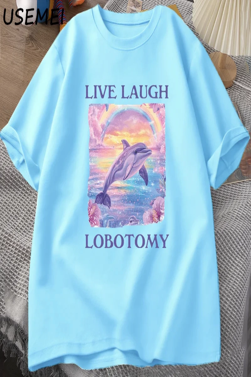 Canlı Gülmek Lobotomi TErkekler Komik Yunus Meme T-shirt Aptal Garip Pamuk Kısa Kollu 2814