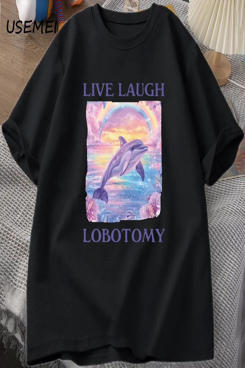 Canlı Gülmek Lobotomi TErkekler Komik Yunus Meme T-shirt Aptal Garip Pamuk Kısa Kollu 2814