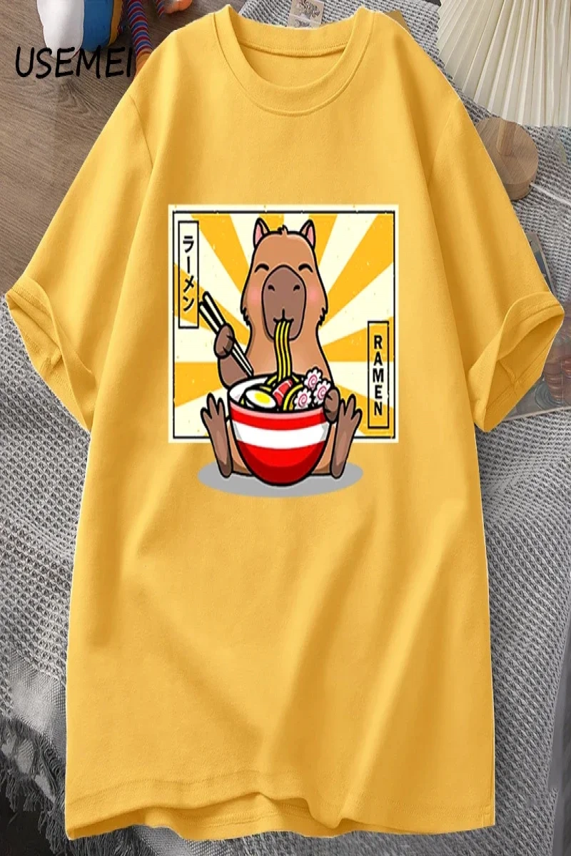 Capybara pamuklu t-shirt rahat erkek giysileri boy kısa kollu Tees yaz japon Streetwear 90s h 2865
