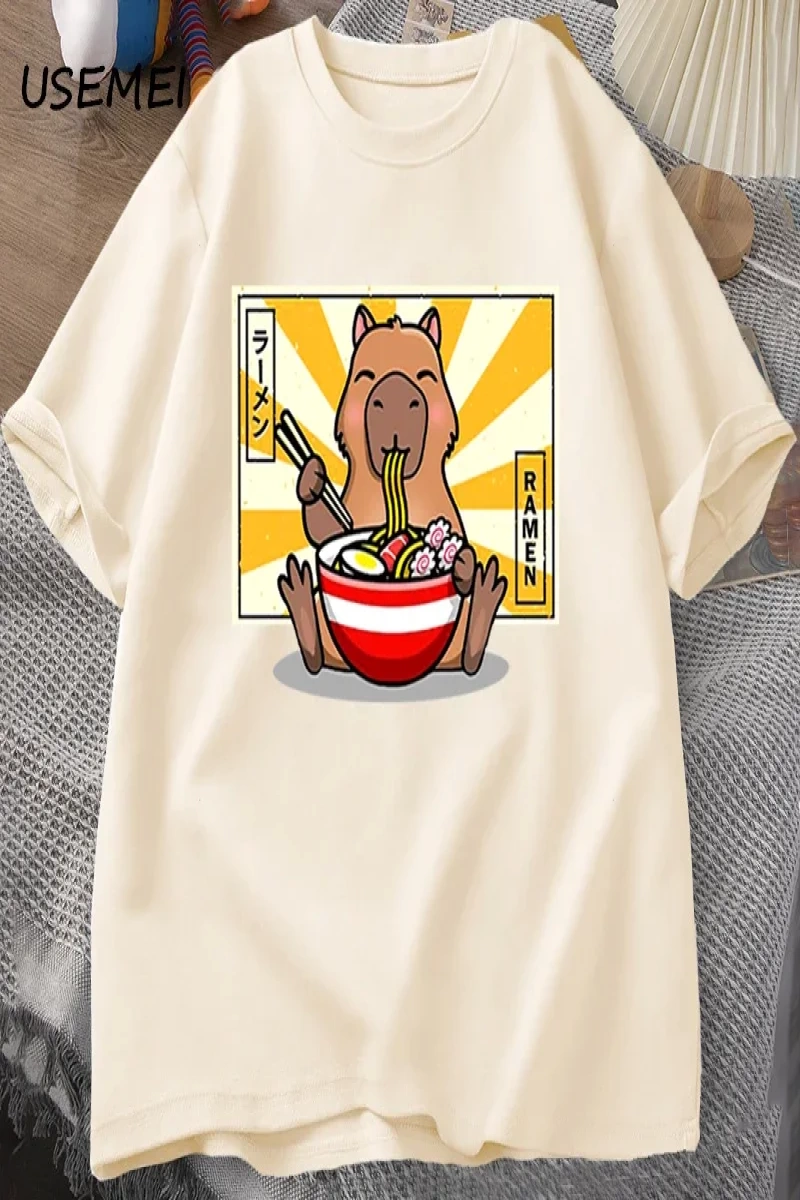 Capybara pamuklu t-shirt rahat erkek giysileri boy kısa kollu Tees yaz japon Streetwear 90s h 2865