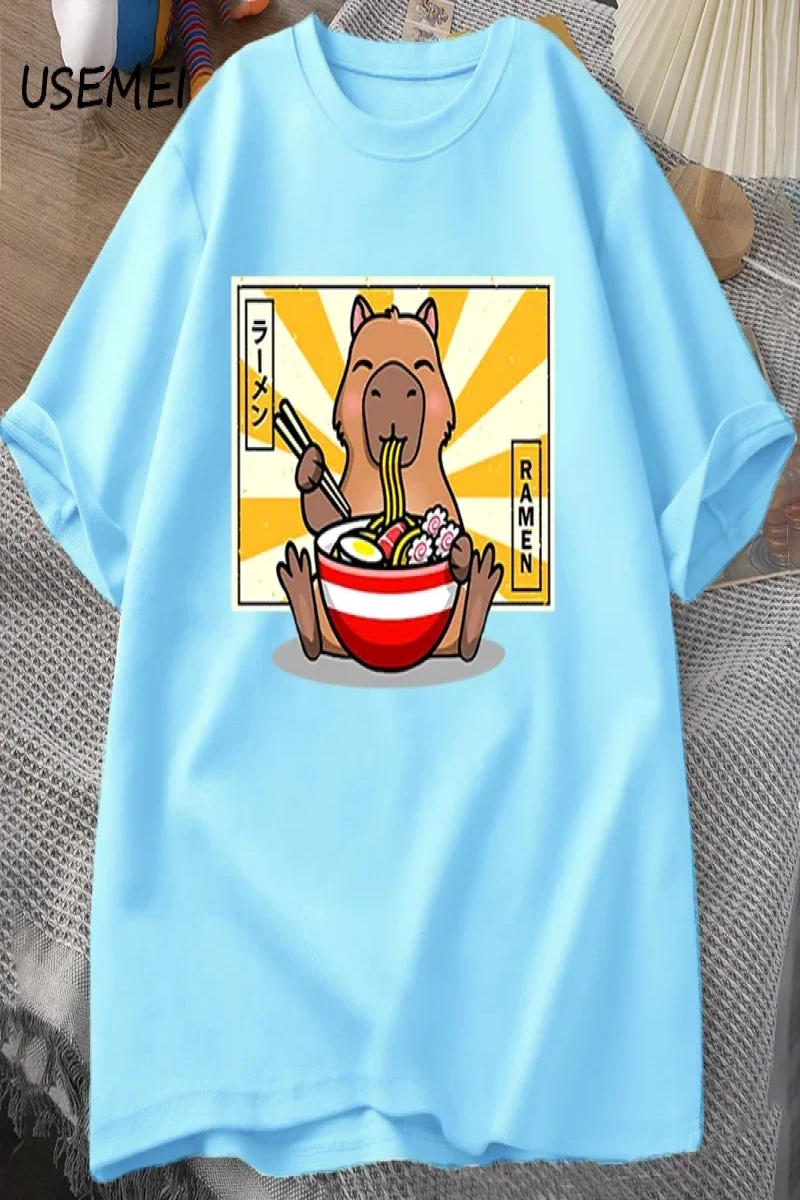 Capybara pamuklu t-shirt rahat erkek giysileri boy kısa kollu Tees yaz japon Streetwear 90s h 2865