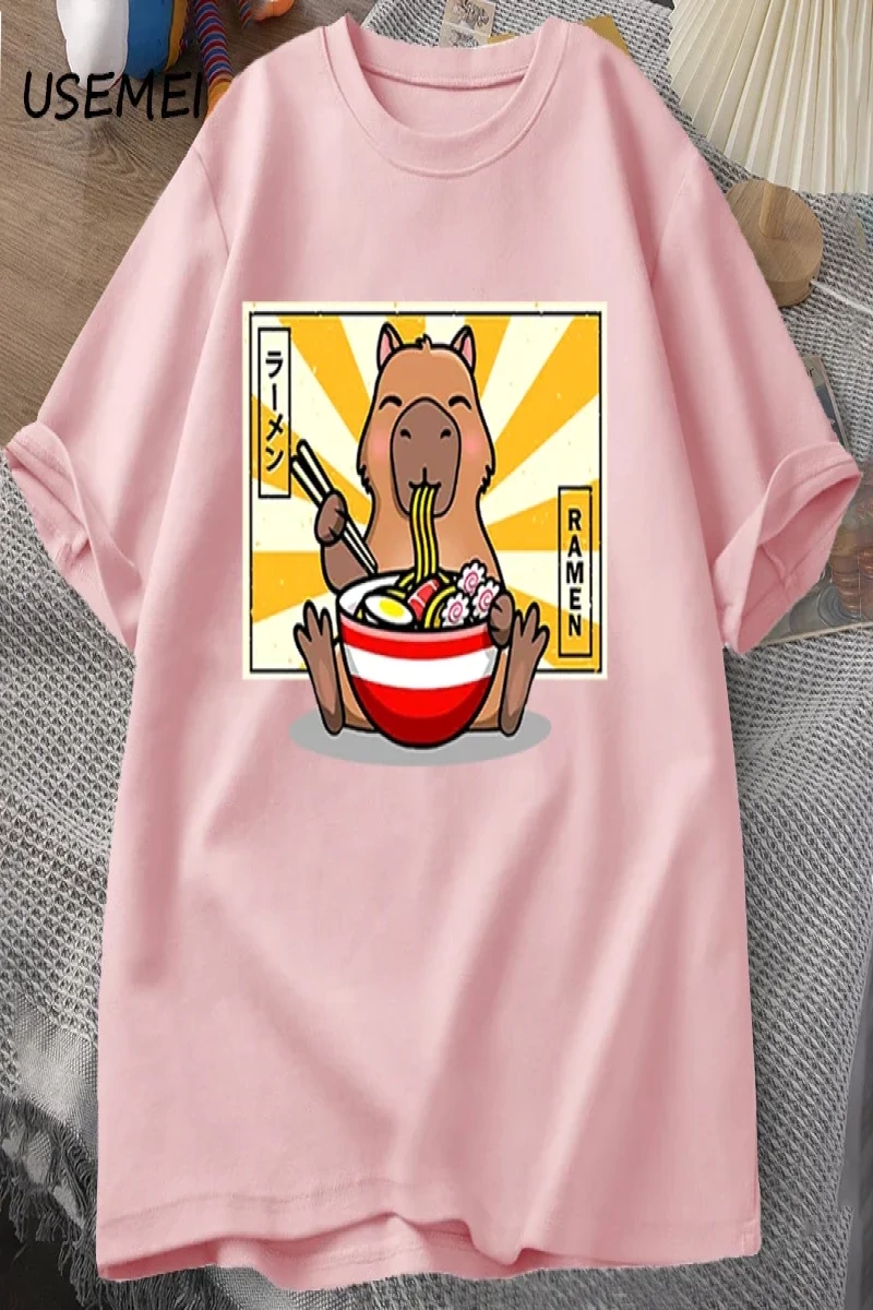 Capybara pamuklu t-shirt rahat erkek giysileri boy kısa kollu Tees yaz japon Streetwear 90s h 2865