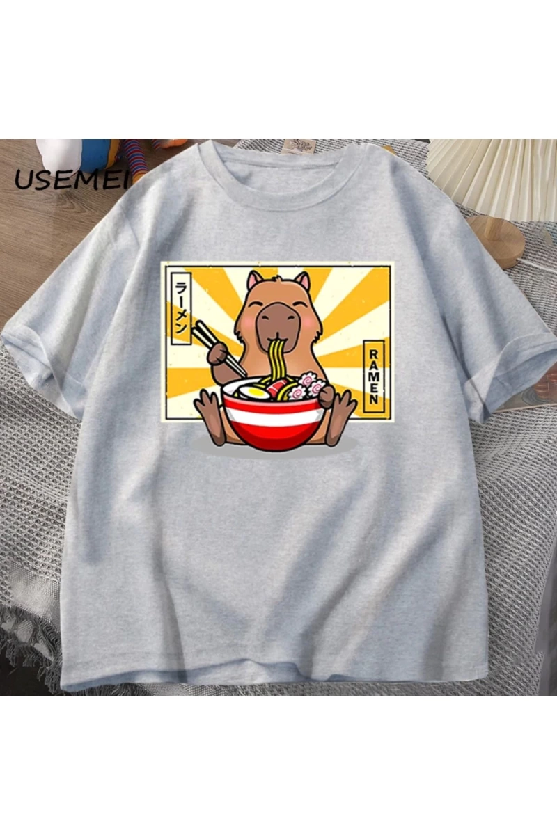 Capybara pamuklu t-shirt rahat erkek giysileri boy kısa kollu Tees yaz japon Streetwear 90s h