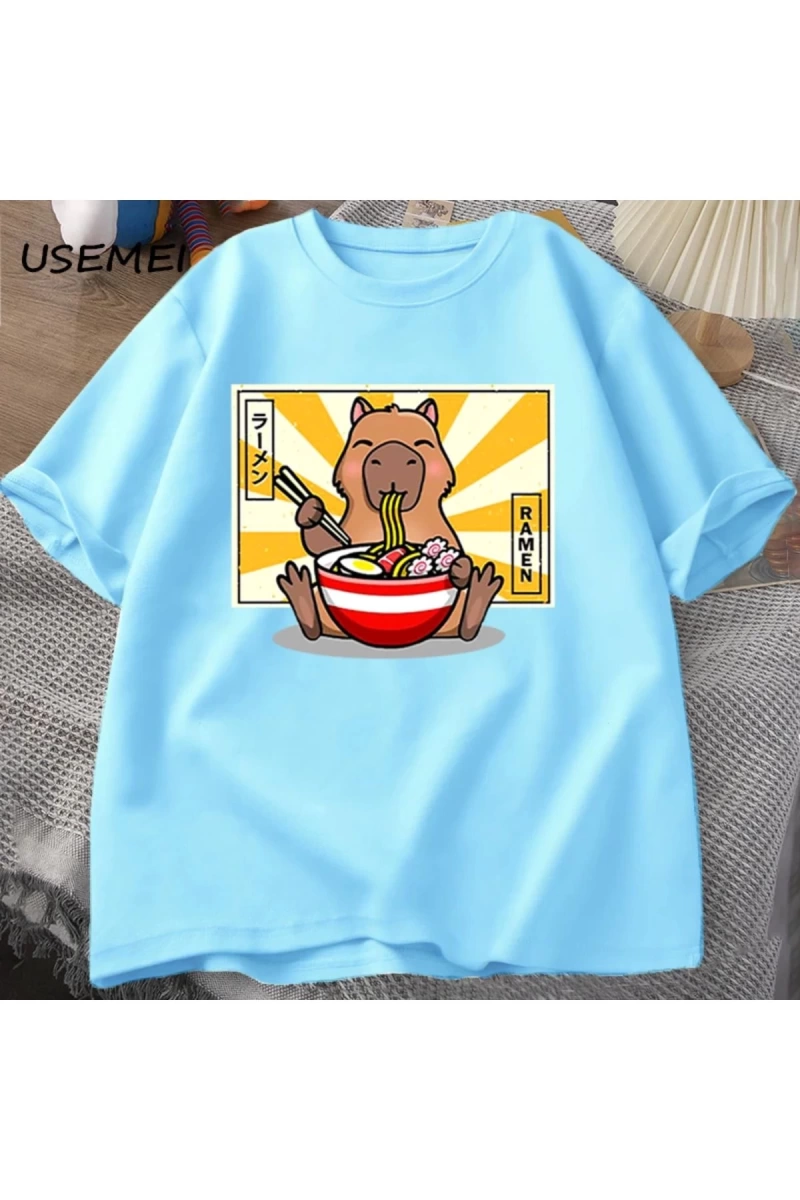 Capybara pamuklu t-shirt rahat erkek giysileri boy kısa kollu Tees yaz japon Streetwear 90s h