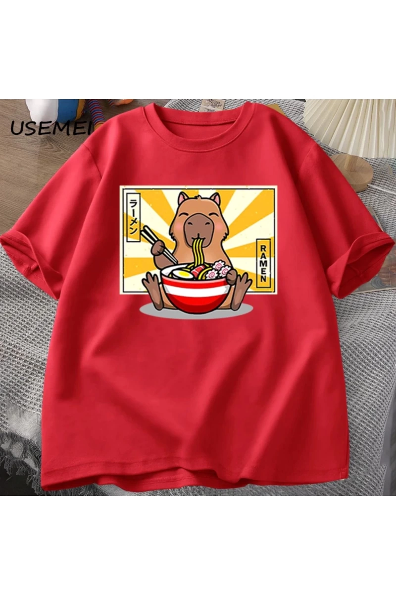 Capybara pamuklu t-shirt rahat erkek giysileri boy kısa kollu Tees yaz japon Streetwear 90s h