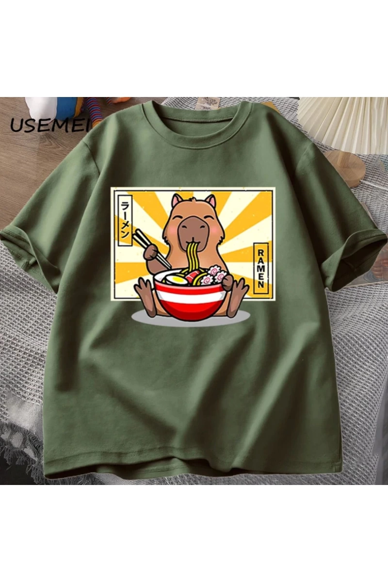 Capybara pamuklu t-shirt rahat erkek giysileri boy kısa kollu Tees yaz japon Streetwear 90s h