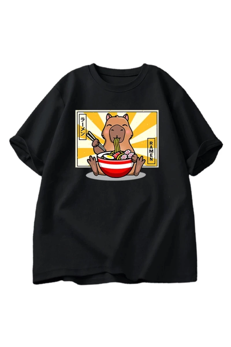 Capybara pamuklu t-shirt rahat erkek giysileri boy kısa kollu Tees yaz japon Streetwear 90s h