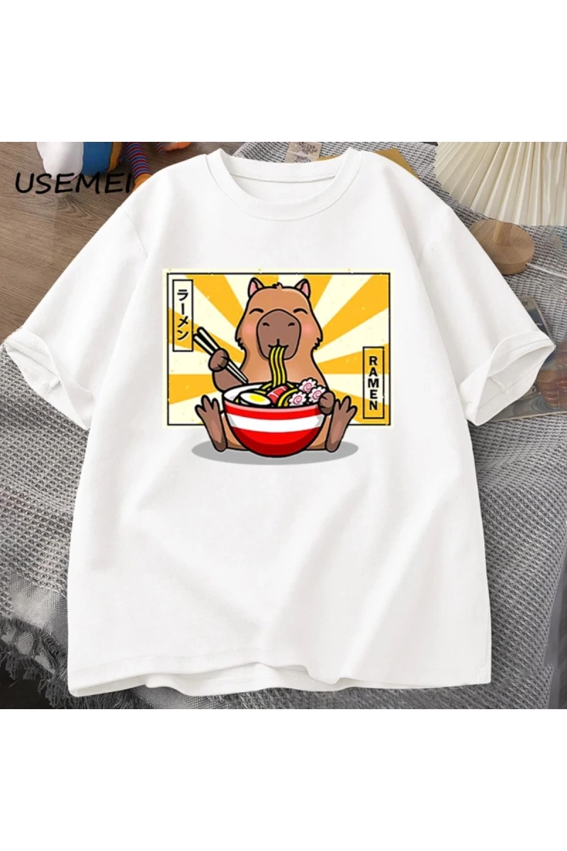 Capybara pamuklu t-shirt rahat erkek giysileri boy kısa kollu Tees yaz japon Streetwear 90s h
