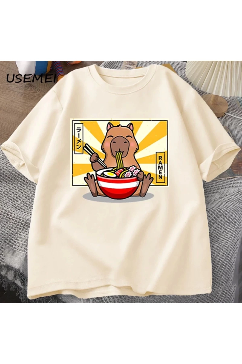 Capybara pamuklu t-shirt rahat erkek giysileri boy kısa kollu Tees yaz japon Streetwear 90s h