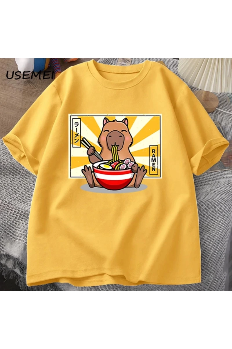 Capybara pamuklu t-shirt rahat erkek giysileri boy kısa kollu Tees yaz japon Streetwear 90s h