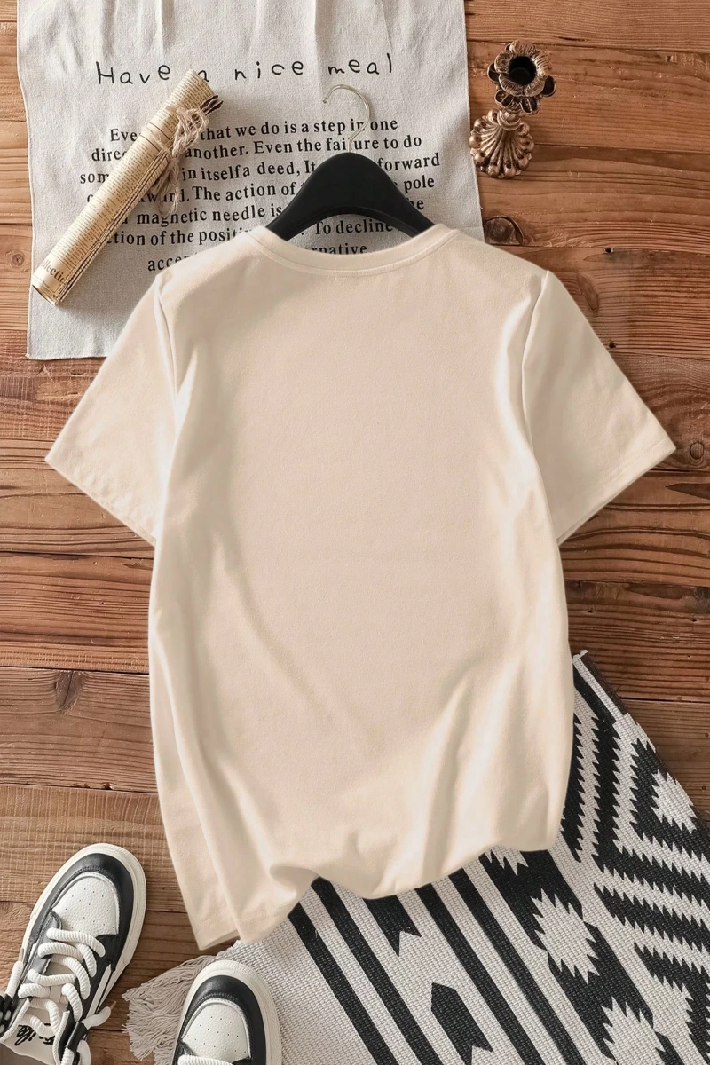 Casual Dog Grafik Baskılı Slim Fit Yuvarlak Yaka Kısa Kollu Büyük Beden Kadın Tişört
