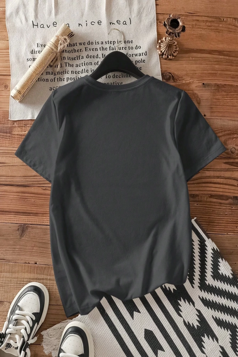Casual Loose Binicilik Baskılı Yuvarlak Yaka Kısa Kollu Kadın Tişörtü, Yaz İçin Uygu