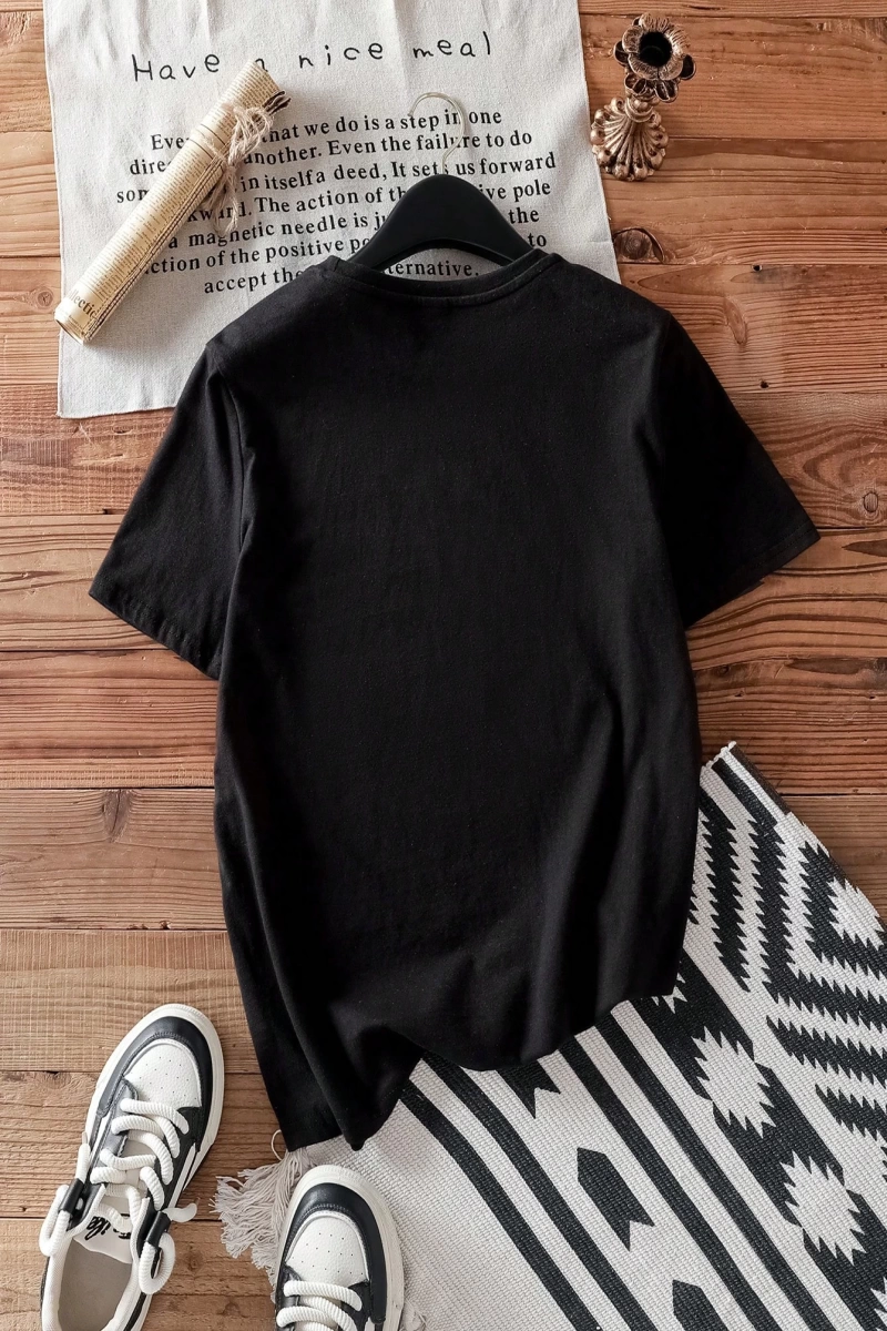 Casual Loose Dachshund Baskılı Yuvarlak Yaka Kısa Kollu Kadın Tişörtü, Yaz İçin Uygu