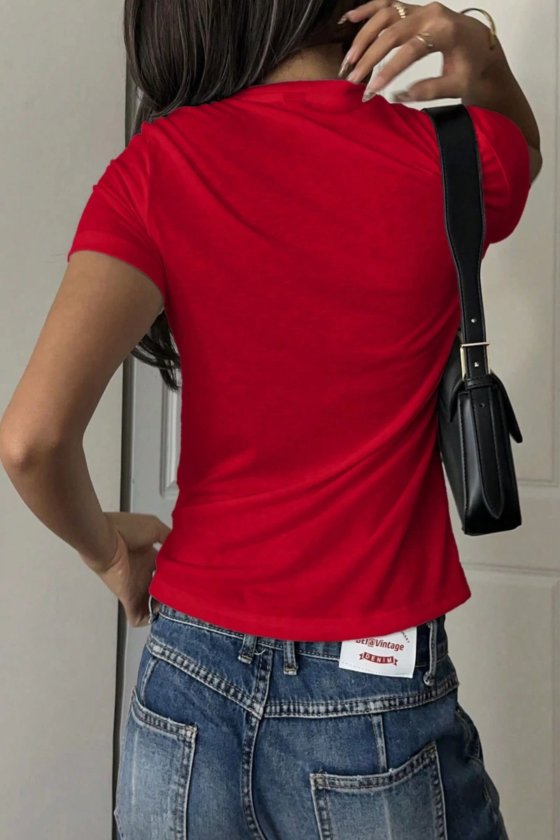 Casual Loose Dachshund Baskılı Yuvarlak Yaka Kısa Kollu Kadın Tişörtü, Yaz İçin Uygu