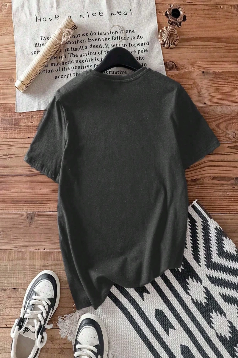 Casual Loose Dachshund Baskılı Yuvarlak Yaka Kısa Kollu Kadın Tişörtü, Yaz İçin Uygu
