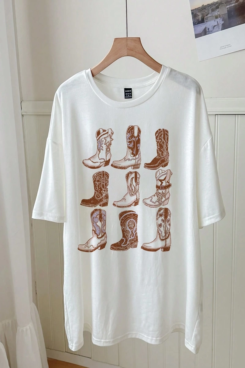 Casual Loose Dokuz Kareli Izgara Desen Yuvarlak Yaka Kısa Kollu Kadın Tişörtü, Y