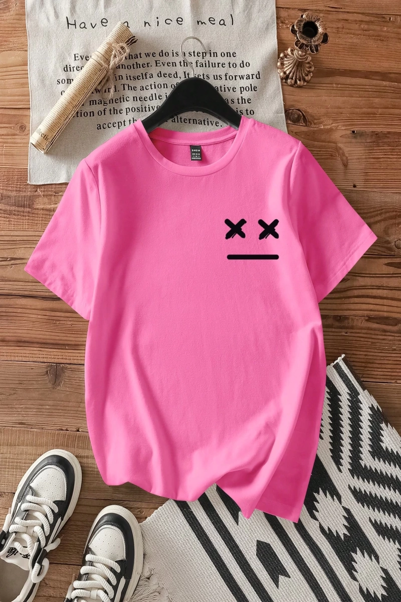 Casual Loose Fit Kısa Kollu Kadın Tişörtü İfade Baskılı, Yaz İçin Uygun