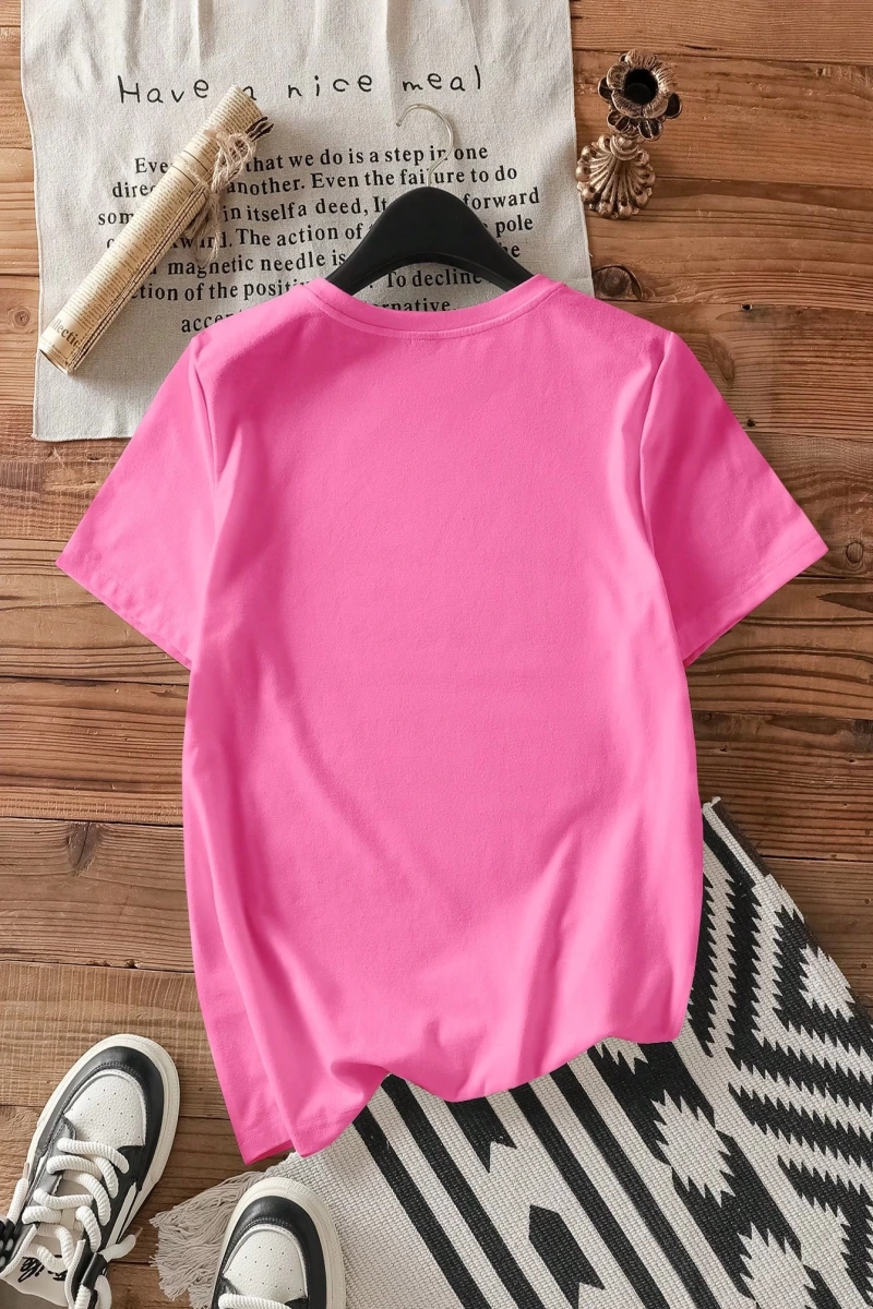Casual Loose Fit Kısa Kollu Kadın Tişörtü İfade Baskılı, Yaz İçin Uygun