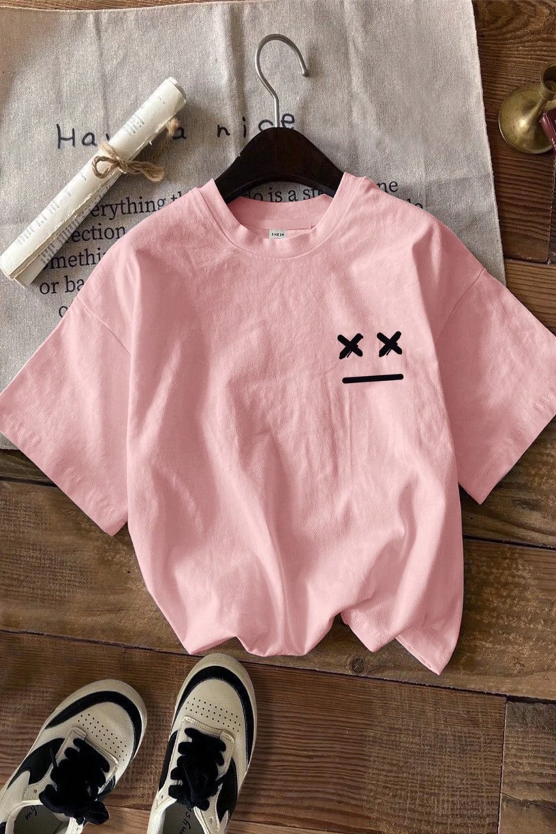 Casual Loose Fit Kısa Kollu Kadın Tişörtü İfade Baskılı, Yaz İçin Uygun