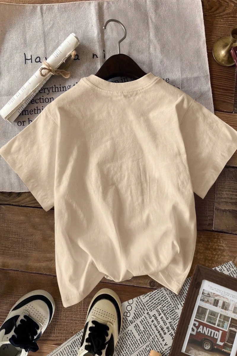 Casual Loose Grafik Baskılı Yuvarlak Yaka Kısa Kollu Kadın Tişörtü, Yazlık Kazak İçi