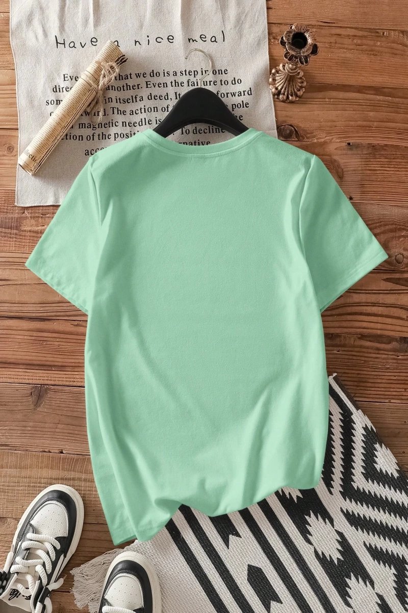 Casual Loose Lattice Bow Decor Yuvarlak Yaka Kısa Kollu Tişört Kadınlar İçin, Pamuk